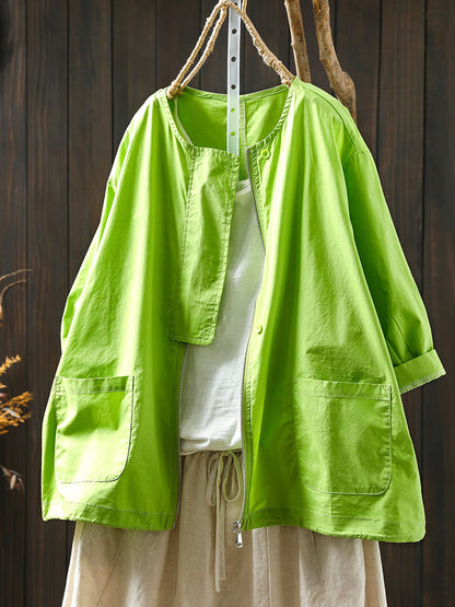 Coat O-Neck Women Color Shirt Zipper Summer Pure