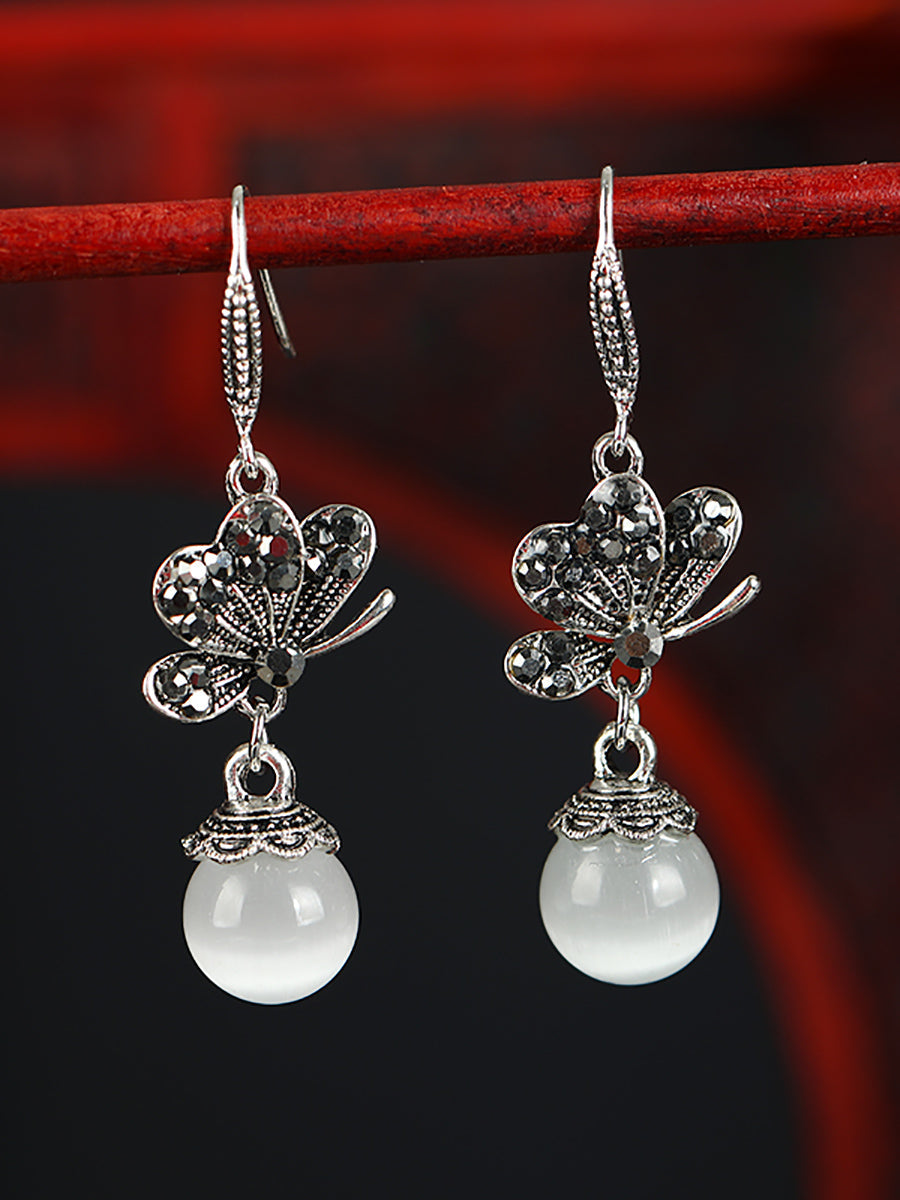 Earrings Alloy Agate Women Butterfly Vintage