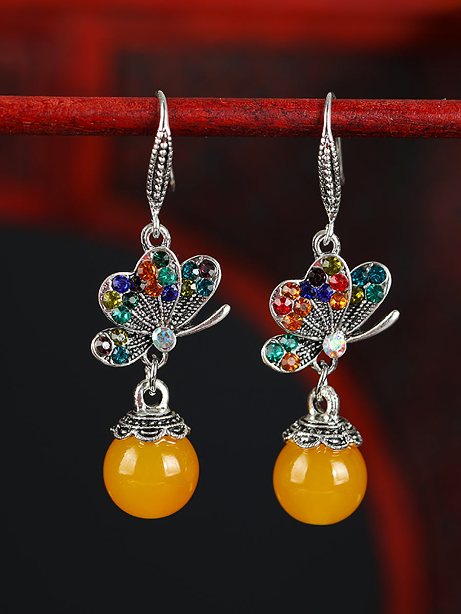 Earrings Alloy Agate Women Butterfly Vintage