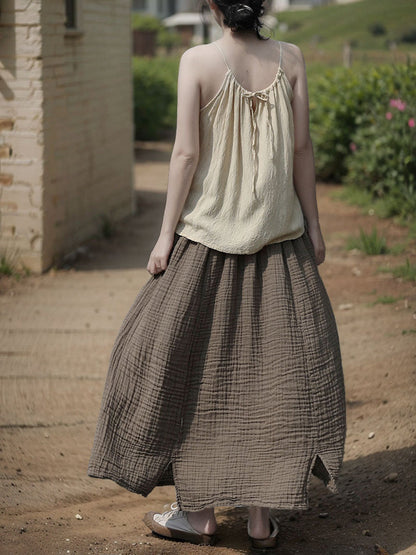 Women 100%Cotton Pure Color Retro Summer Skirt