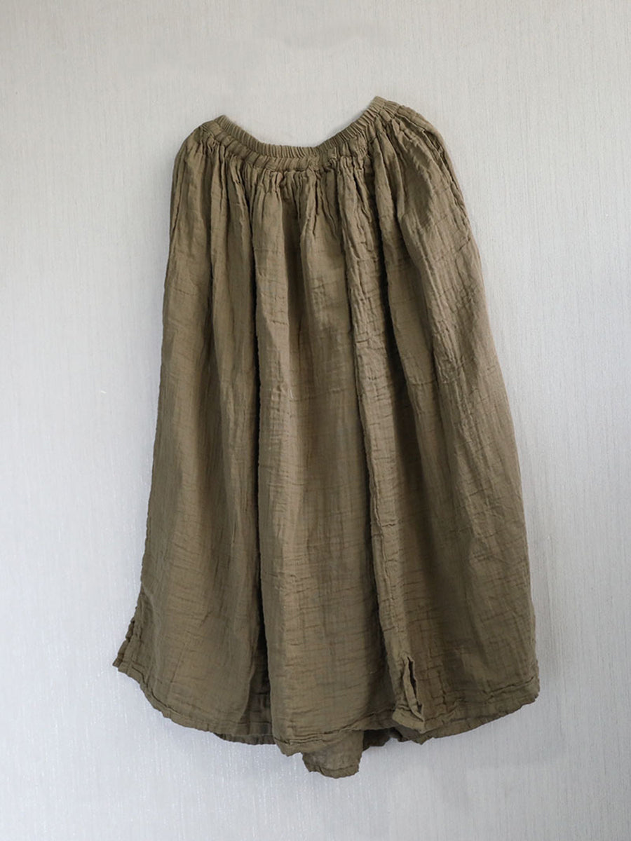 Women 100%Cotton Pure Color Retro Summer Skirt