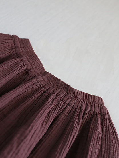 Women 100%Cotton Pure Color Retro Summer Skirt