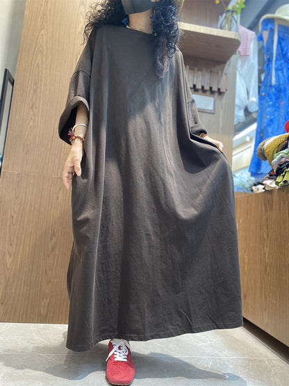 Casual Color Pure Women Dress O-Neck Cotton Maxi Summer