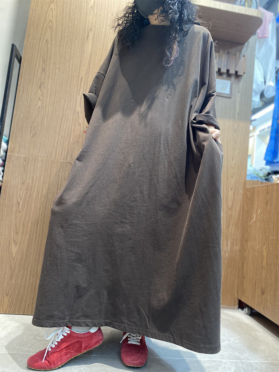 Casual Color Pure Women Dress O-Neck Cotton Maxi Summer