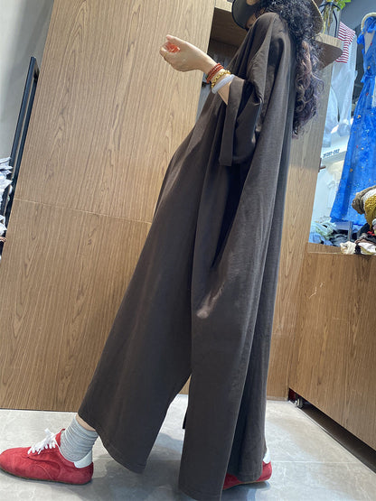 Casual Color Pure Women Dress O-Neck Cotton Maxi Summer