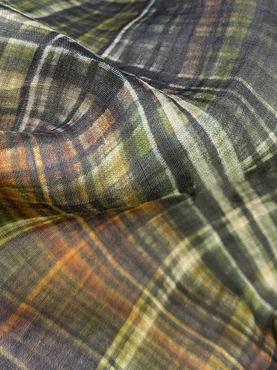 Retro Shirt Women Summer V-Neck Plaid Ramie