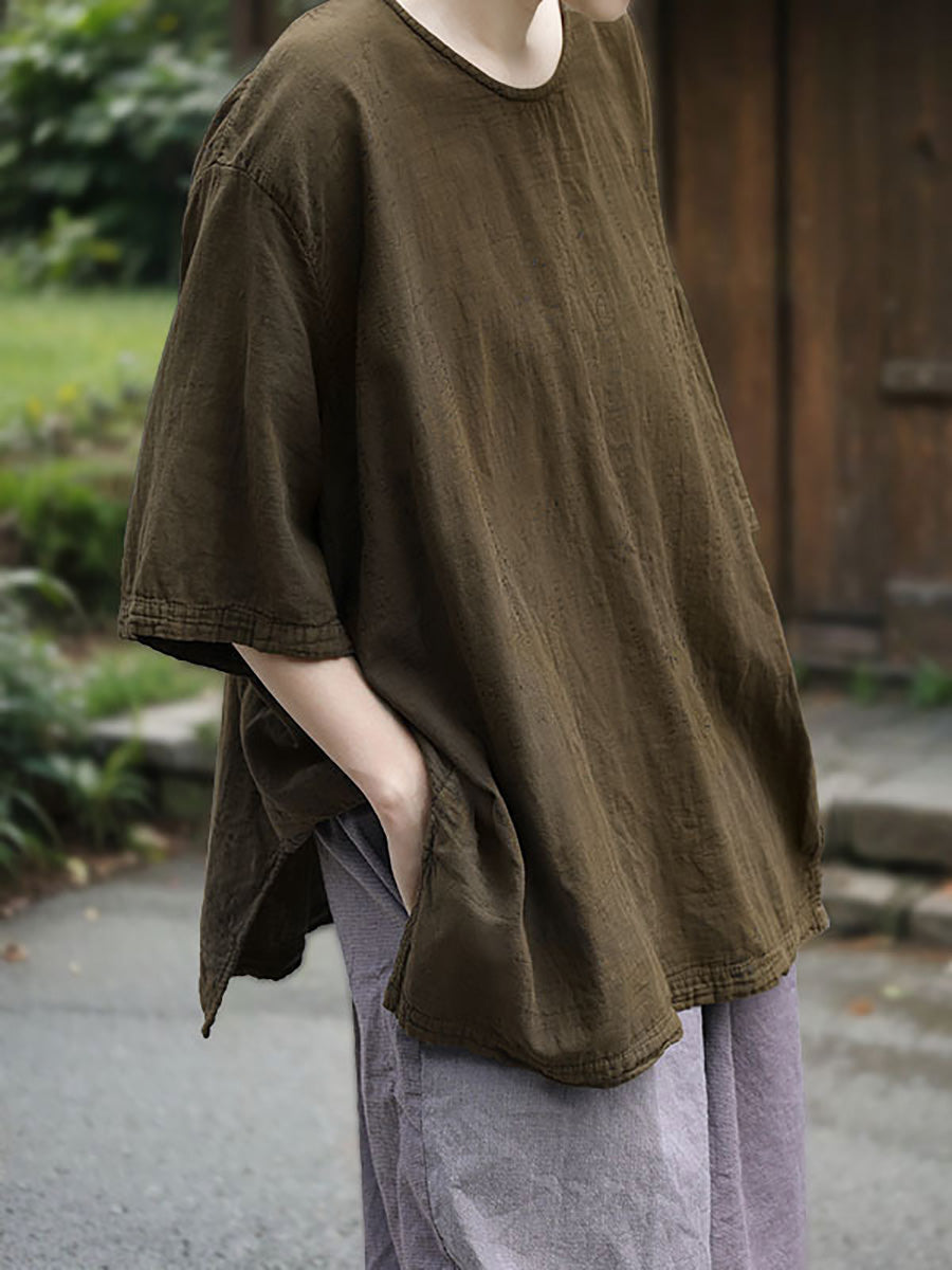 Casual Summer 100%Cotton O-Neck Pure Women Color Shirt