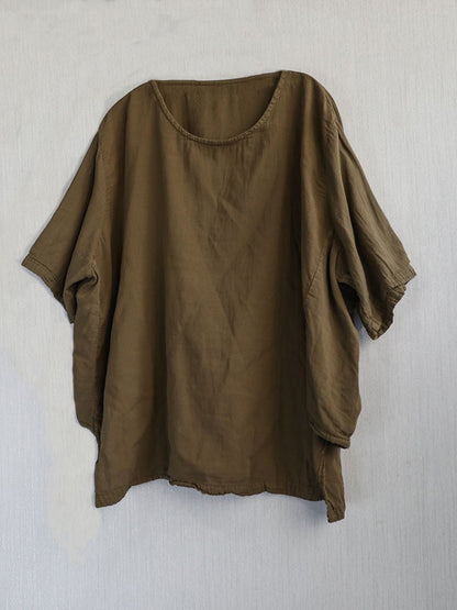 Casual Summer 100%Cotton O-Neck Pure Women Color Shirt