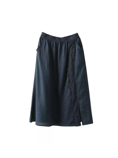 Summer Women Skirt Color Lace 100%Linen Pure
