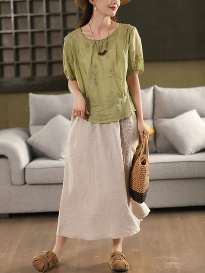 Summer Women Skirt Color Lace 100%Linen Pure