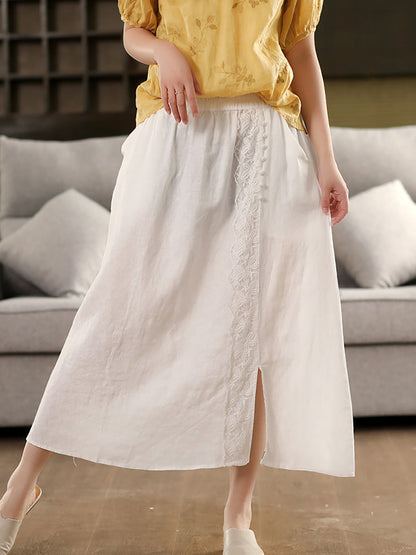 Summer Women Skirt Color Lace 100%Linen Pure