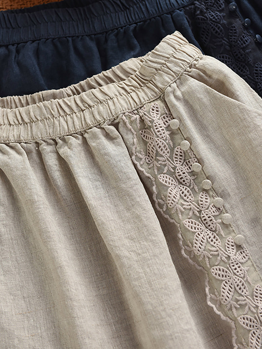 Summer Women Skirt Color Lace 100%Linen Pure