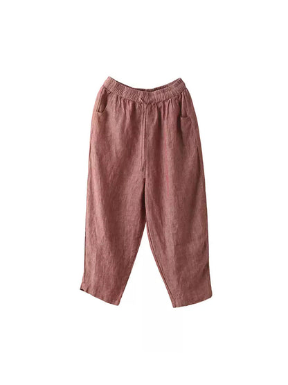 Women Retro Harem Summer Pants 100%Linen Color Pure