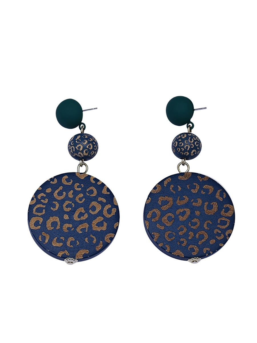 Earrings Women Vintage Round S925Sliver Wooden