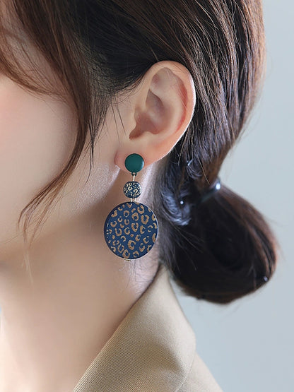 Earrings Women Vintage Round S925Sliver Wooden