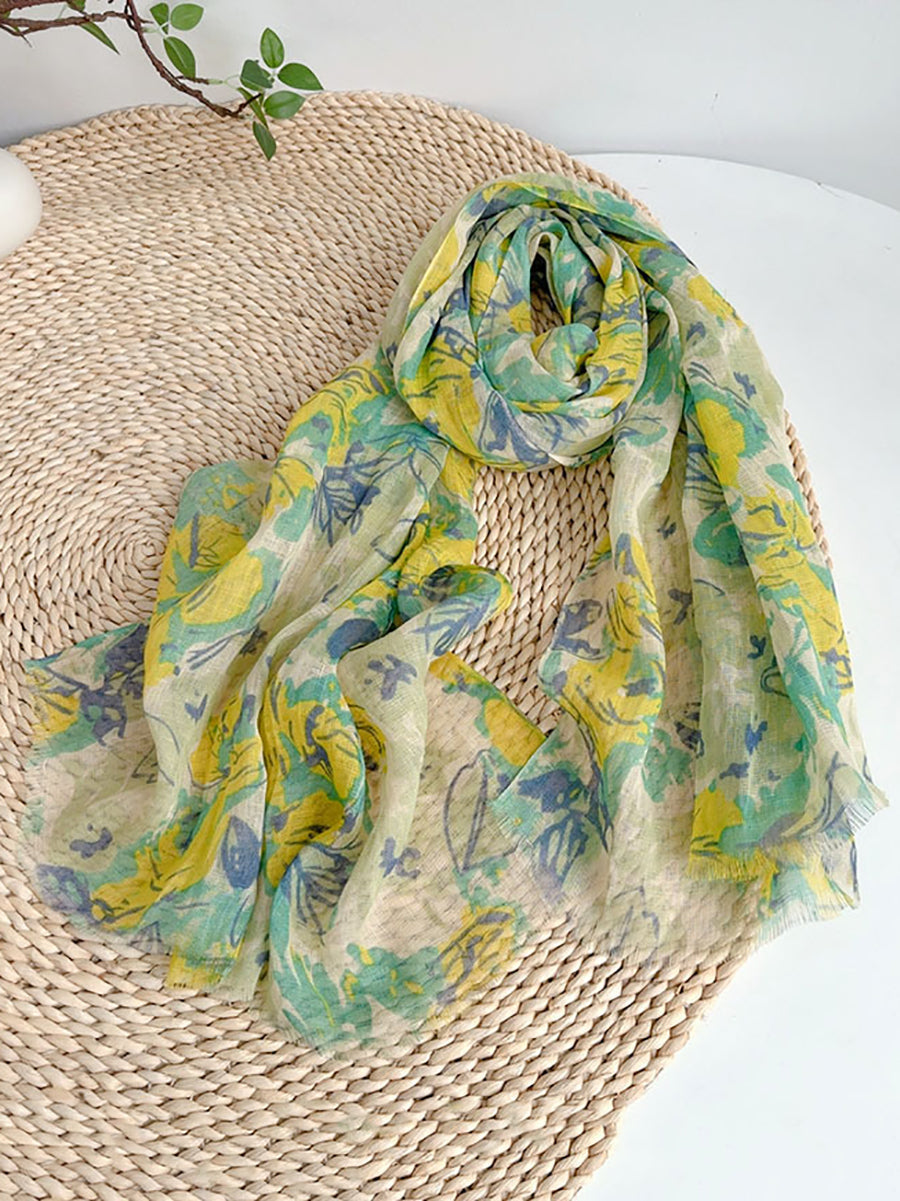 Shawl Thin Floral Artsy Scarf Summer
