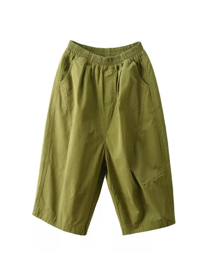 Pants 100%Cotton Casual Pure Color Cropped Women