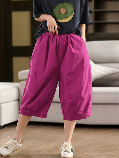 Pants 100%Cotton Casual Pure Color Cropped Women