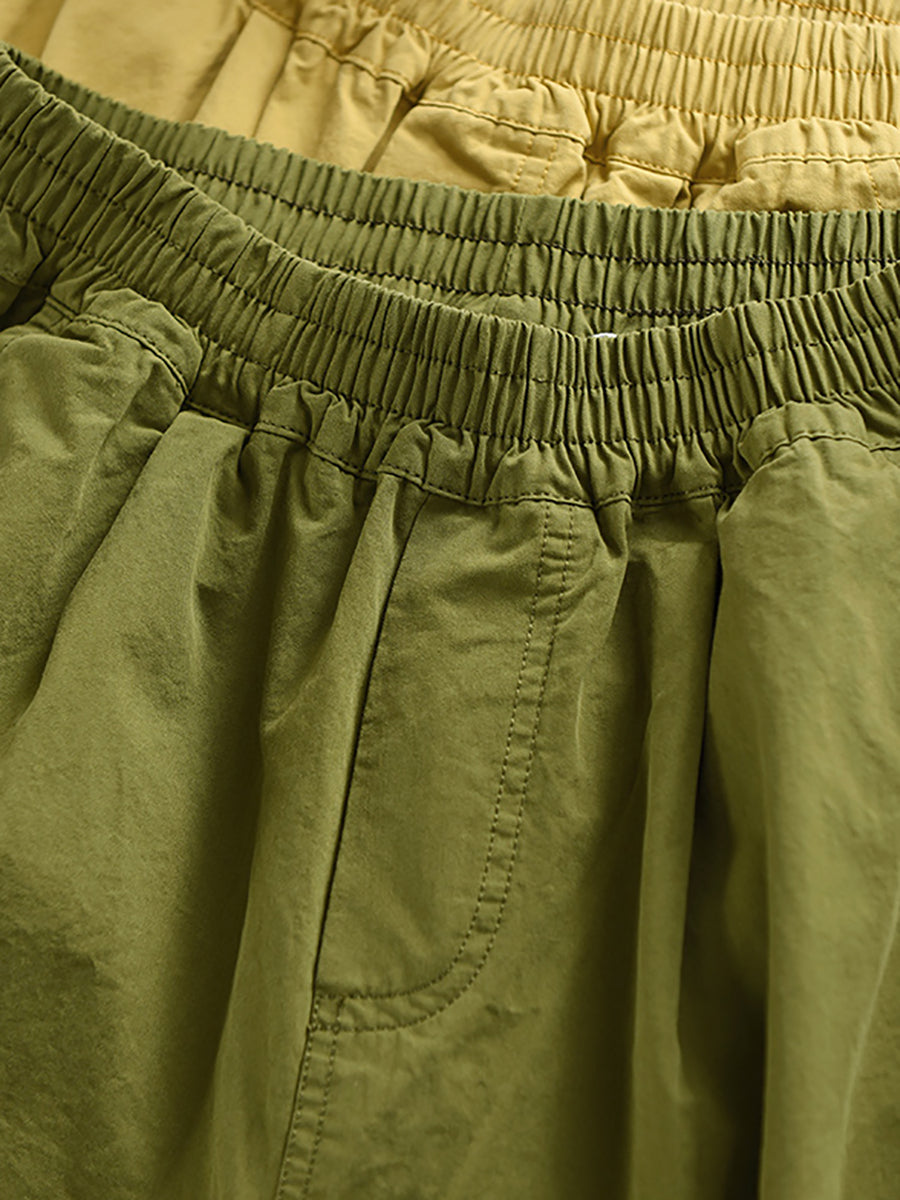 Pants 100%Cotton Casual Pure Color Cropped Women