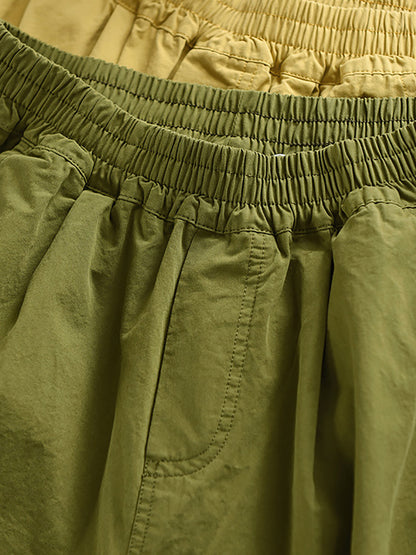 Pants 100%Cotton Casual Pure Color Cropped Women