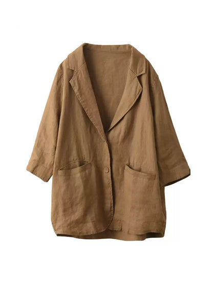Color Summer Pure Artsy Women Coat Shirt 100%Linen