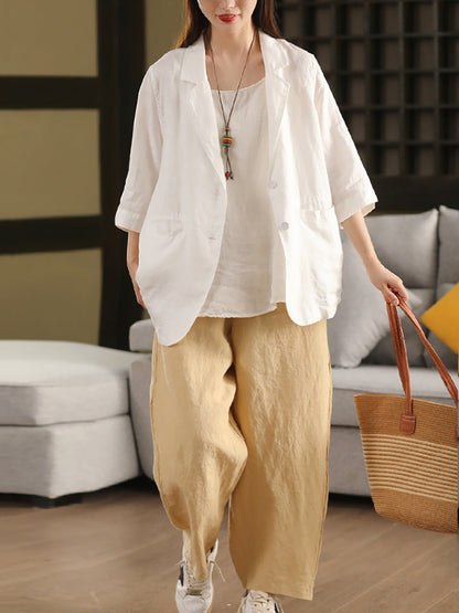 Color Summer Pure Artsy Women Coat Shirt 100%Linen
