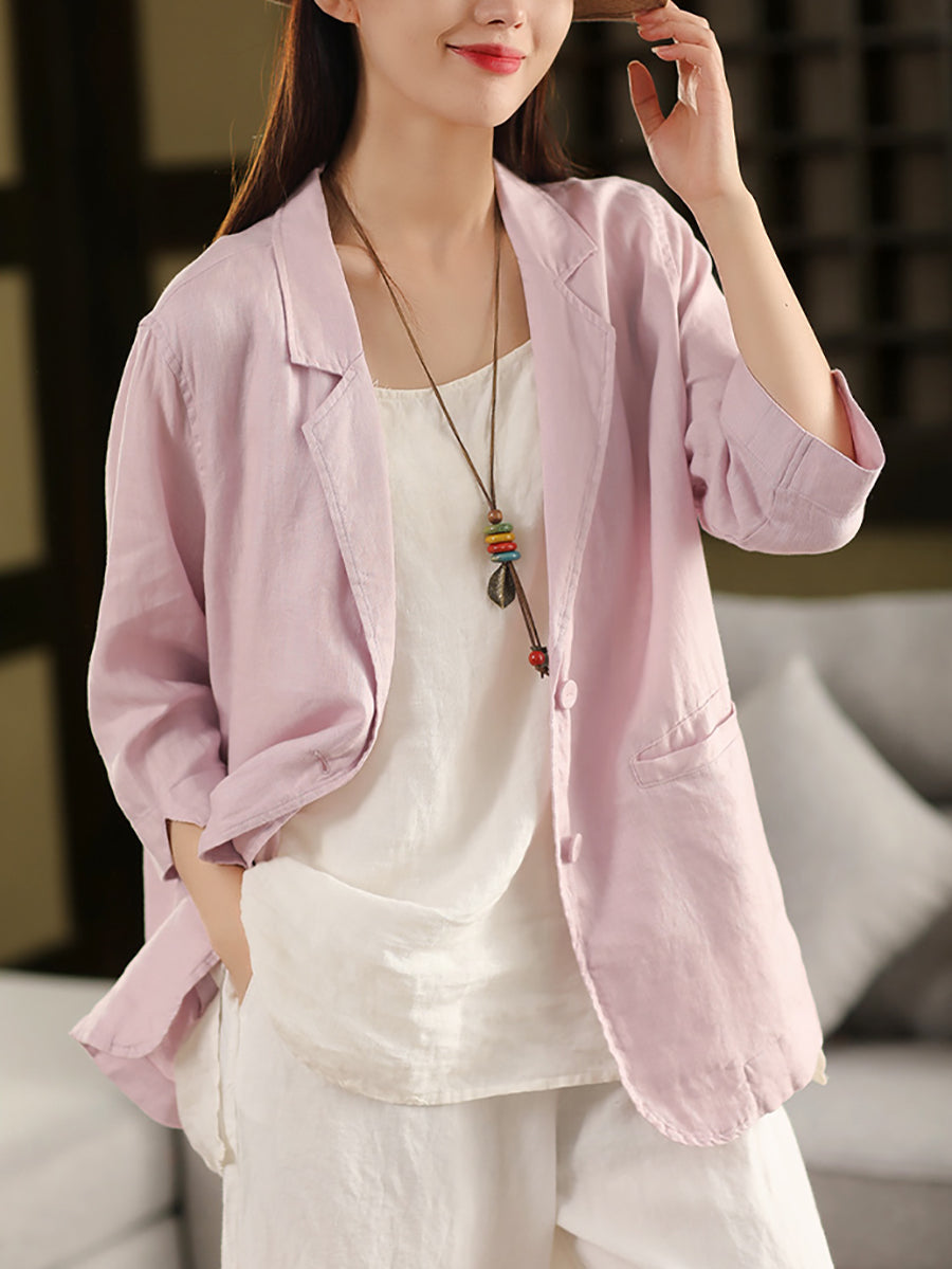 Color Summer Pure Artsy Women Coat Shirt 100%Linen