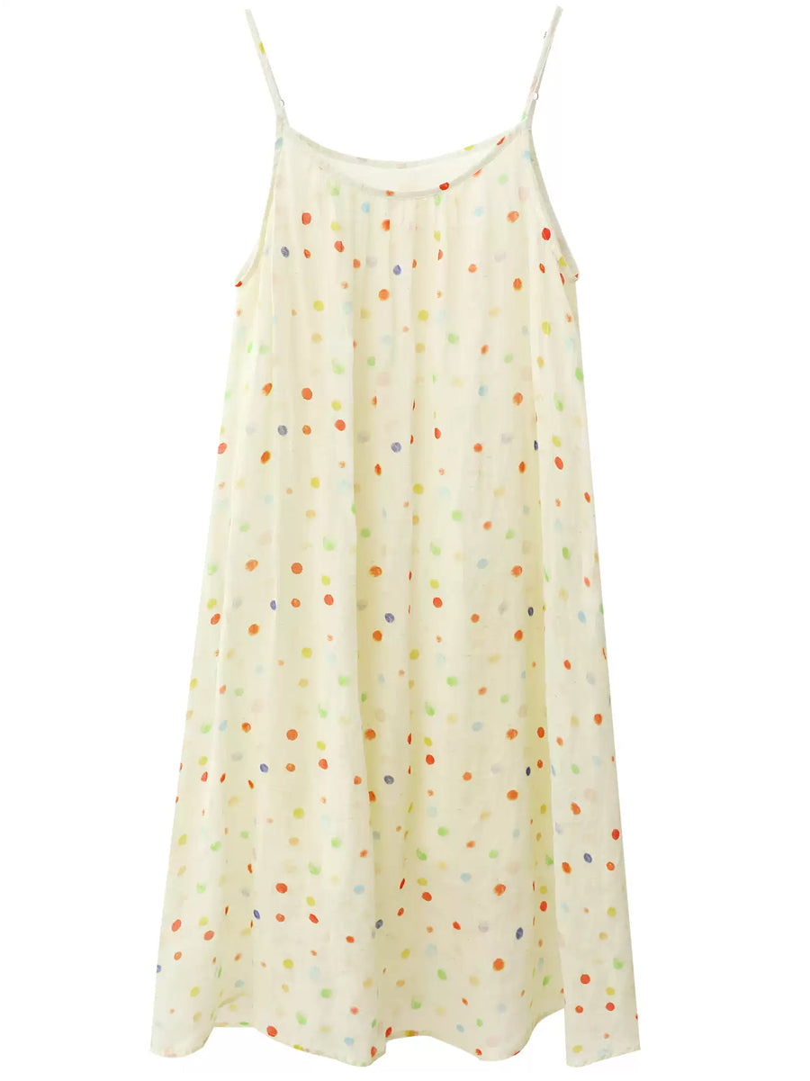 Women Vest O-Neck Artsy Summer Dress 100%Ramie Flower