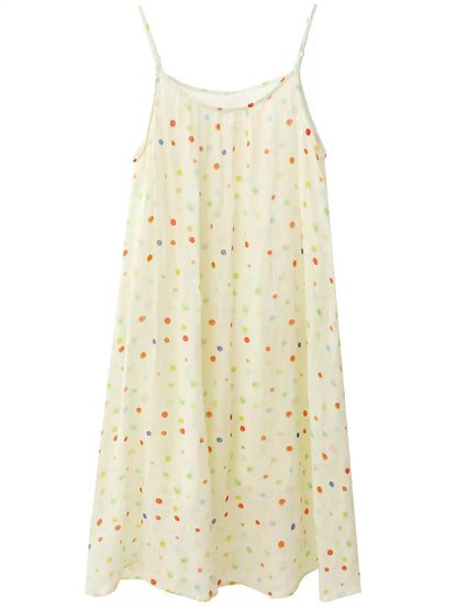 Women Vest O-Neck Artsy Summer Dress 100%Ramie Flower