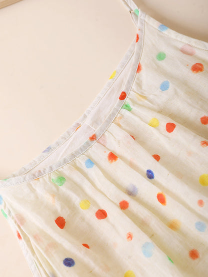 Women Vest O-Neck Artsy Summer Dress 100%Ramie Flower