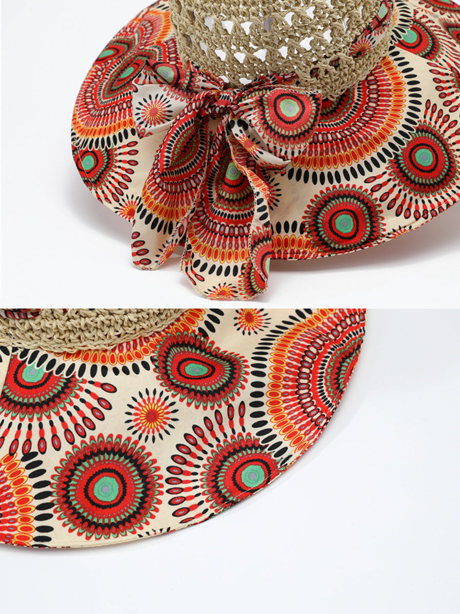 Weave Sunproof Flower Summer Hat Bohemia Women Spliced