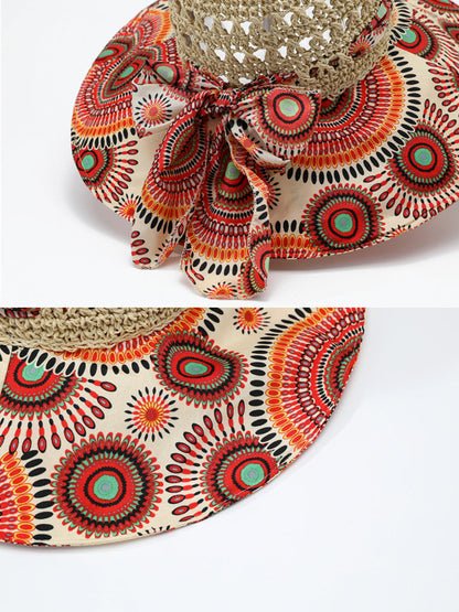 Weave Sunproof Flower Summer Hat Bohemia Women Spliced