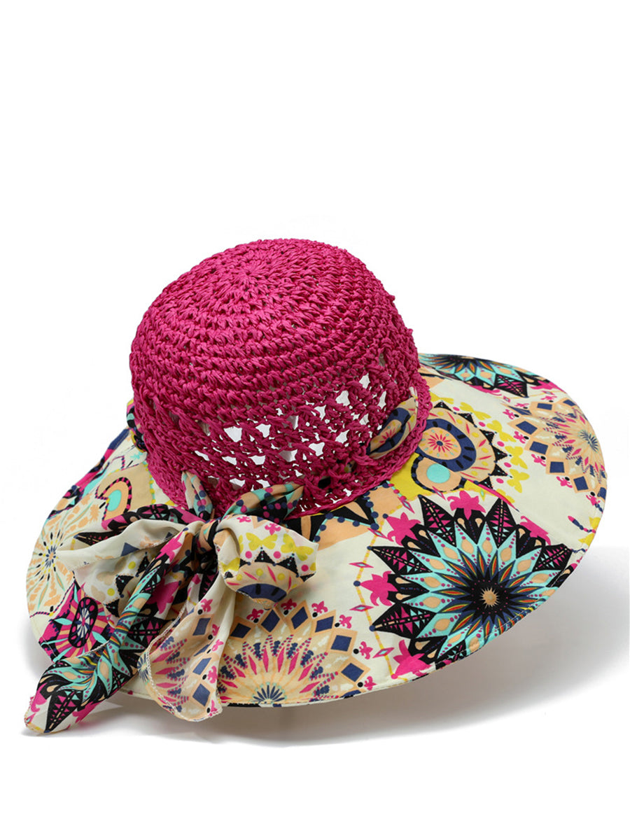 Weave Sunproof Flower Summer Hat Bohemia Women Spliced