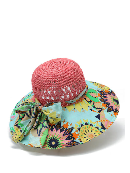 Weave Sunproof Flower Summer Hat Bohemia Women Spliced