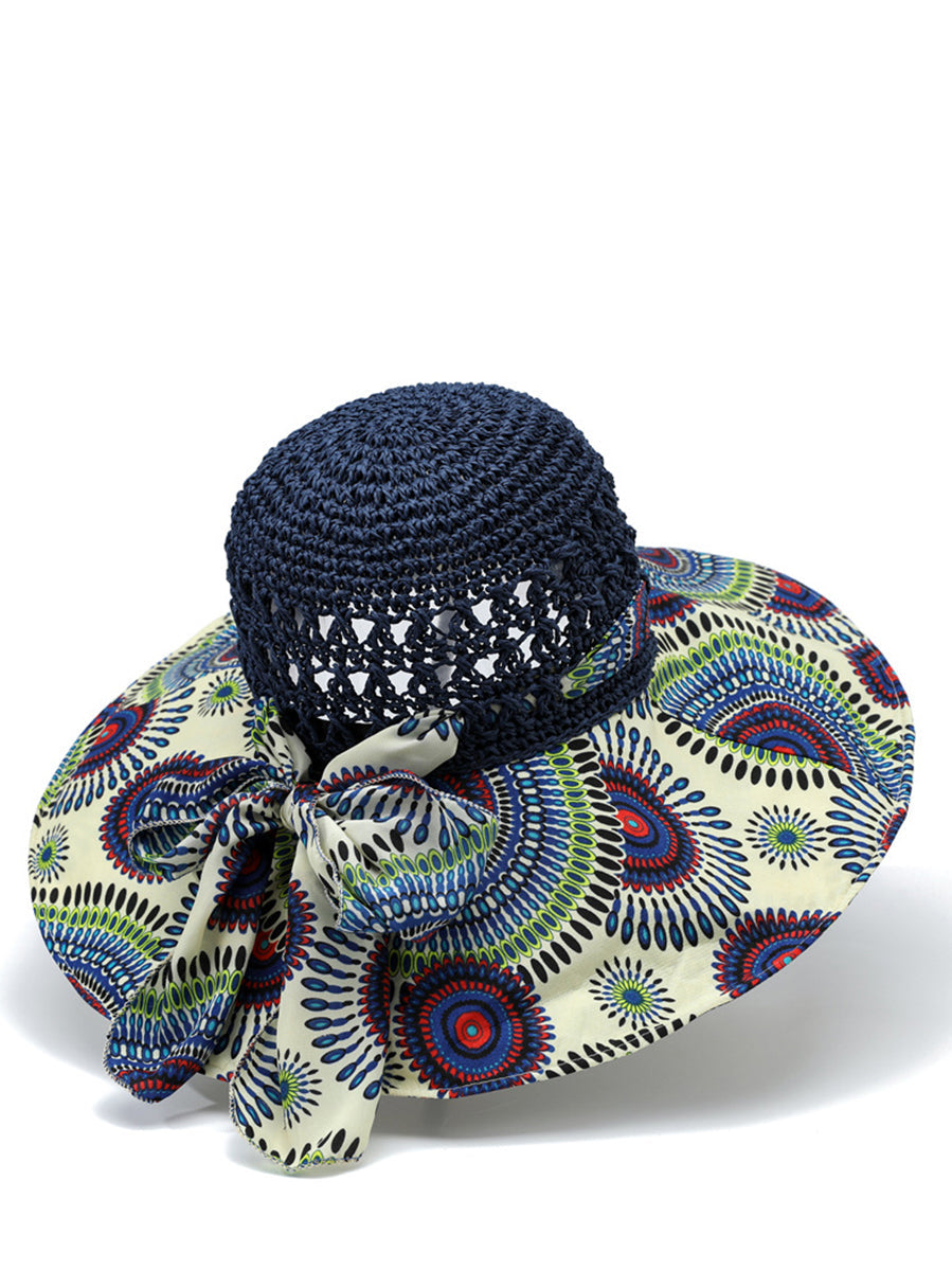 Weave Sunproof Flower Summer Hat Bohemia Women Spliced