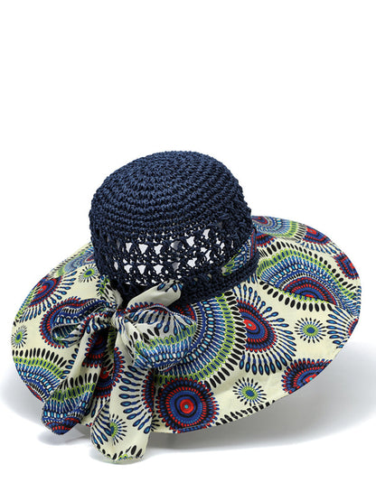 Weave Sunproof Flower Summer Hat Bohemia Women Spliced
