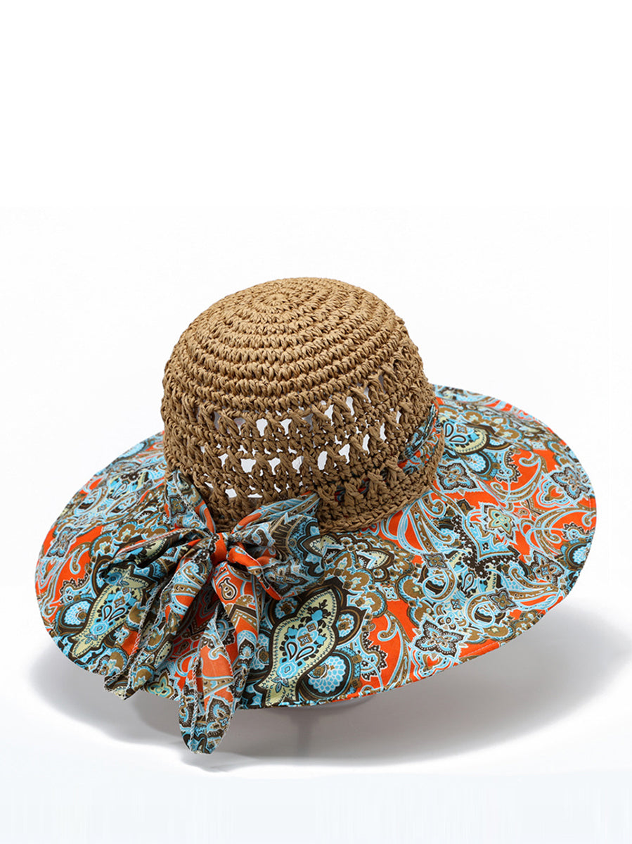 Weave Sunproof Flower Summer Hat Bohemia Women Spliced