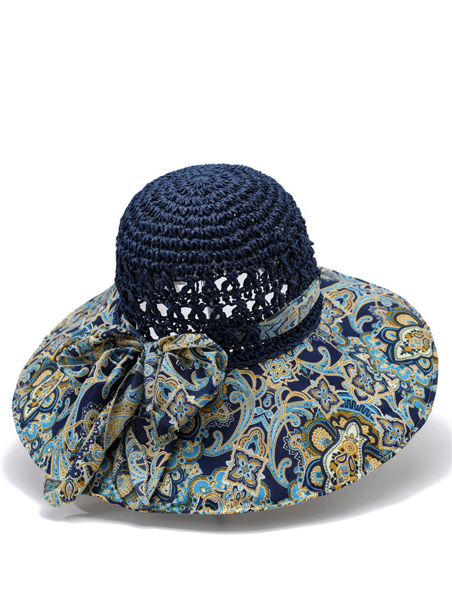 Weave Sunproof Flower Summer Hat Bohemia Women Spliced