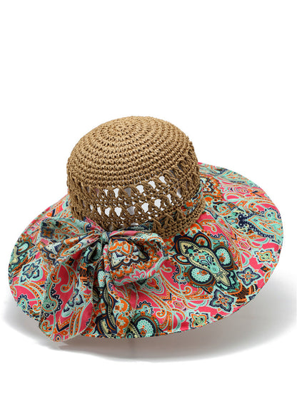 Weave Sunproof Flower Summer Hat Bohemia Women Spliced