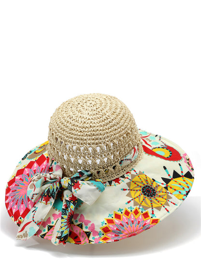 Weave Sunproof Flower Summer Hat Bohemia Women Spliced