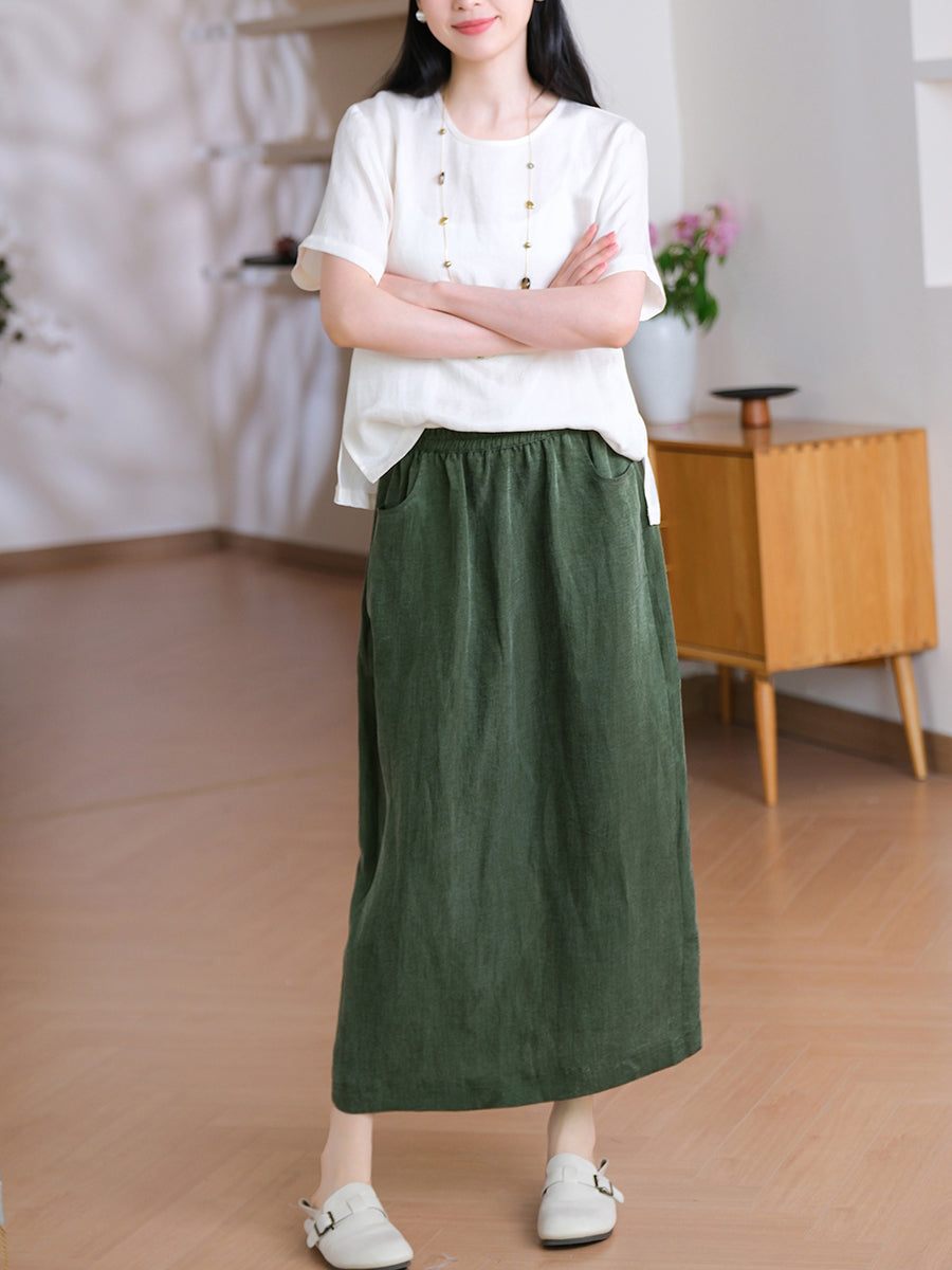 Summer Straight Women Color Pure Skirt Linen