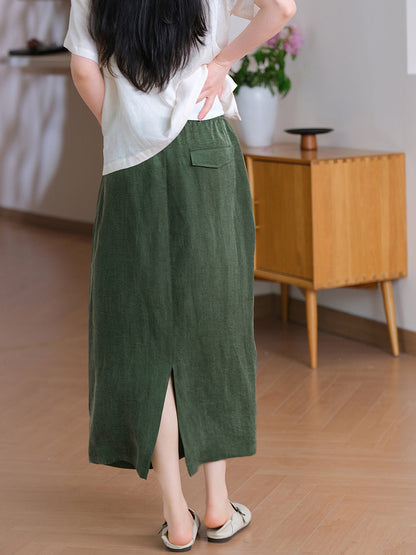 Summer Straight Women Color Pure Skirt Linen