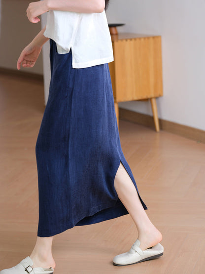Summer Straight Women Color Pure Skirt Linen