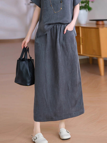 Summer Straight Women Color Pure Skirt Linen