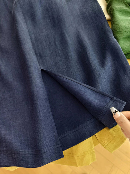Summer Straight Women Color Pure Skirt Linen