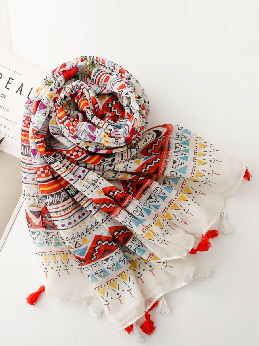 Shawl Tassel Print Bohemia Geometric Women Scarf