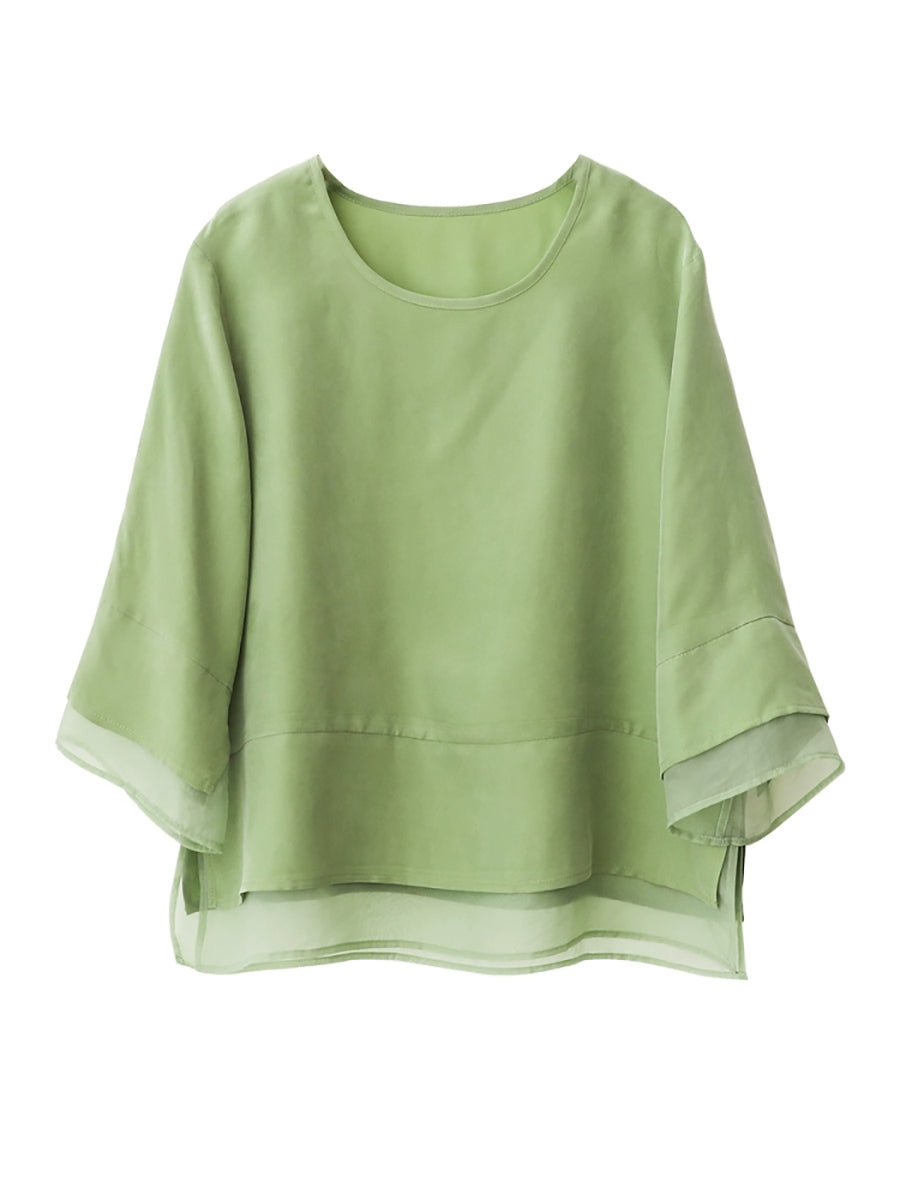 Color Pure Summer O-Neck Spliced Women Shirt Artsy