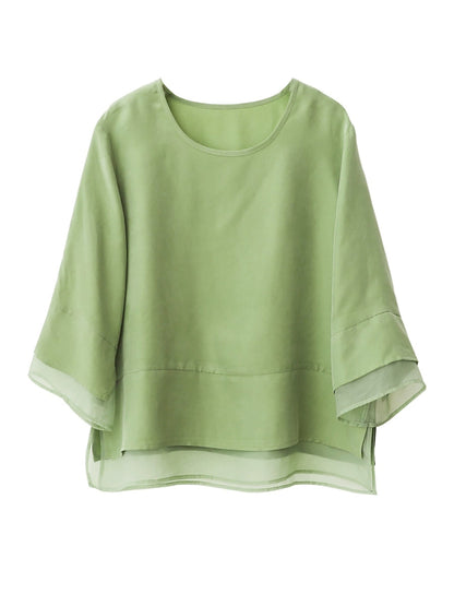 Color Pure Summer O-Neck Spliced Women Shirt Artsy