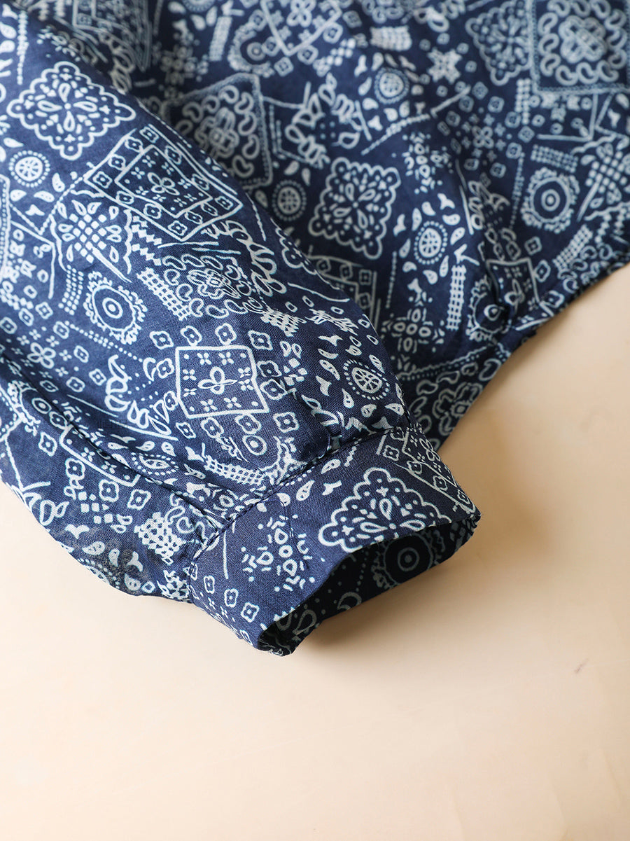 Shirt Print Women Collar Summer Turn-down Artsy 100%Ramie