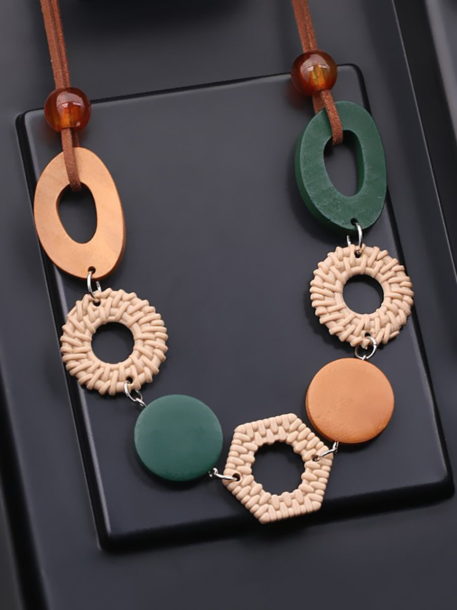 Women Geometric Wooden Necklace Ethnic
